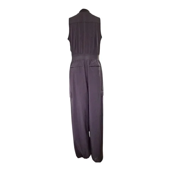 Athleta Brooklyn Utility Jumpsuit Shale Brown Cargo Pocket Ankle Jogger Sz 8 - Picture 7 of 9